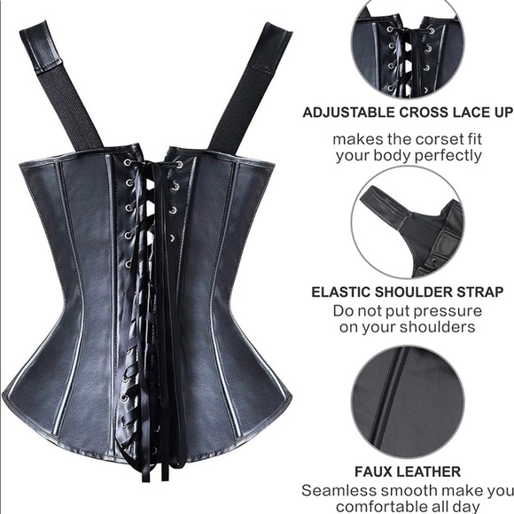 HOT 🔥Playful Black Motto Hardware Corset - Picture 6 of 8
